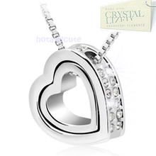 Load image into Gallery viewer, White Gold Plated Double Heart Necklace with Swarovski Crystals