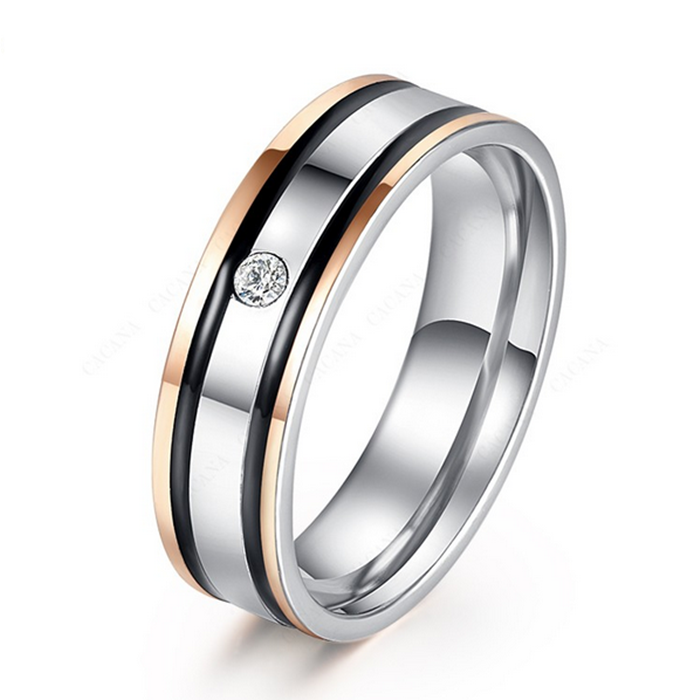 Stylish Stainless Steel Solid Double Black Border Ring