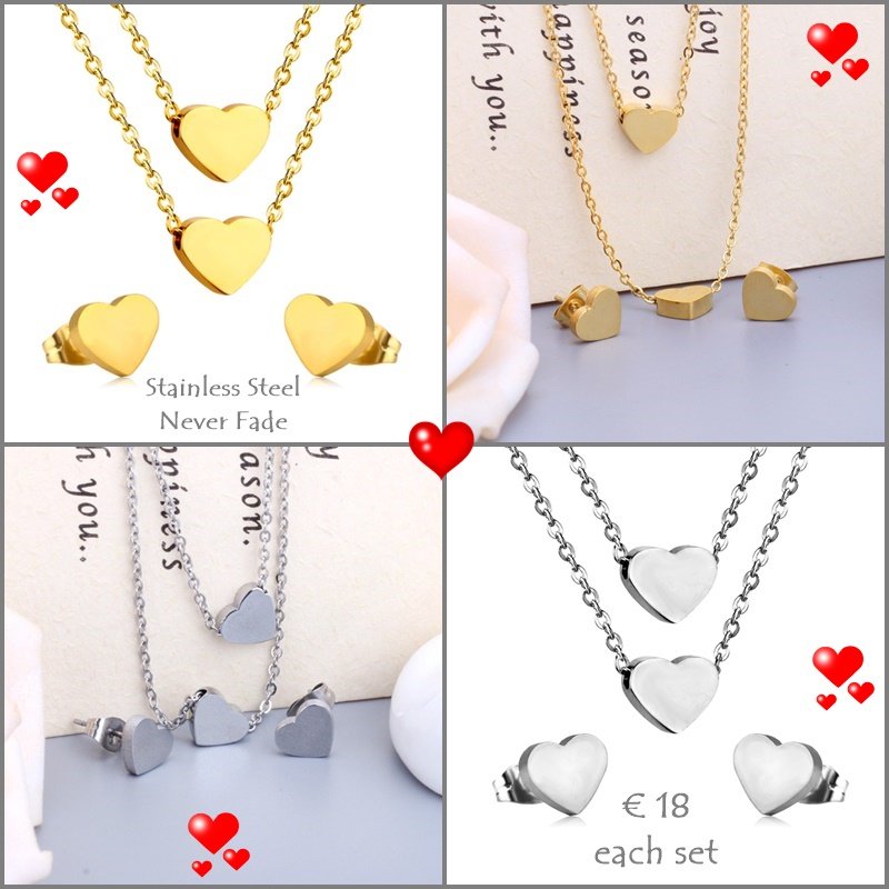 High Quality Stainless Steel 316L Heart SET Multi Layer Necklace with Earrings