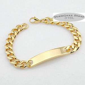 Stainless Steel Solid Id Bracelet Curb Chain Gold Plated