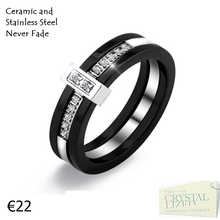 Load image into Gallery viewer, Black Ceramic Stainless Steel 316L Ring with Swarovski Crystals