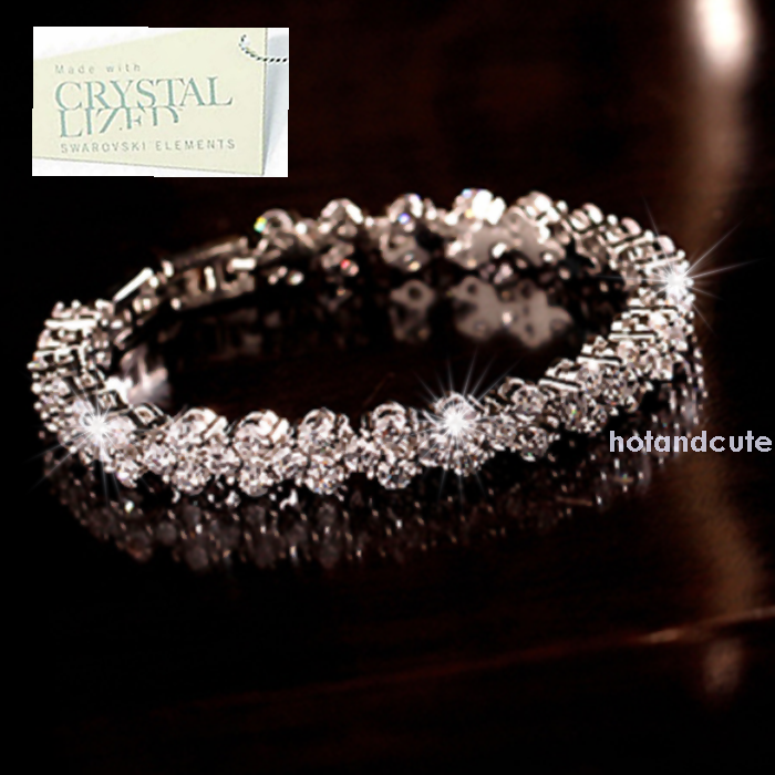 18k White Gold Plated Tennis Bracelet with Swarovski Crystals