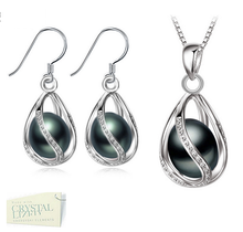 Load image into Gallery viewer, Stunning Sterling Silver Drop Freshwater Pearl and Swarovski Crystals Set