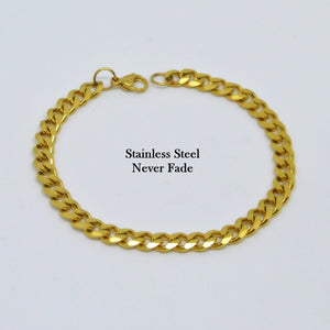 Solid Stainless Steel 316L Gold Plated Curb Chain Set Necklace Bracelet