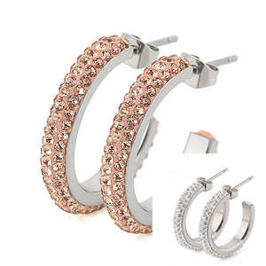 High Quality Stainless Steel 316L Hypoallergenic Loop Earrings with Swarovski Crystals