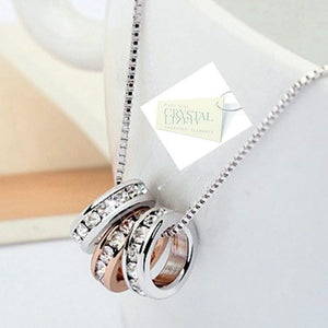 18ct White Gold Plated Necklace with 3 Rings Pendant