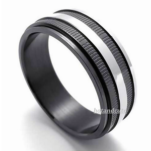 Stainless Steel 316L Fashionable Mens Ring Silver and Black