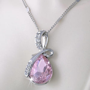 Pink Swarovski Crystal Drop Pendant with Necklace