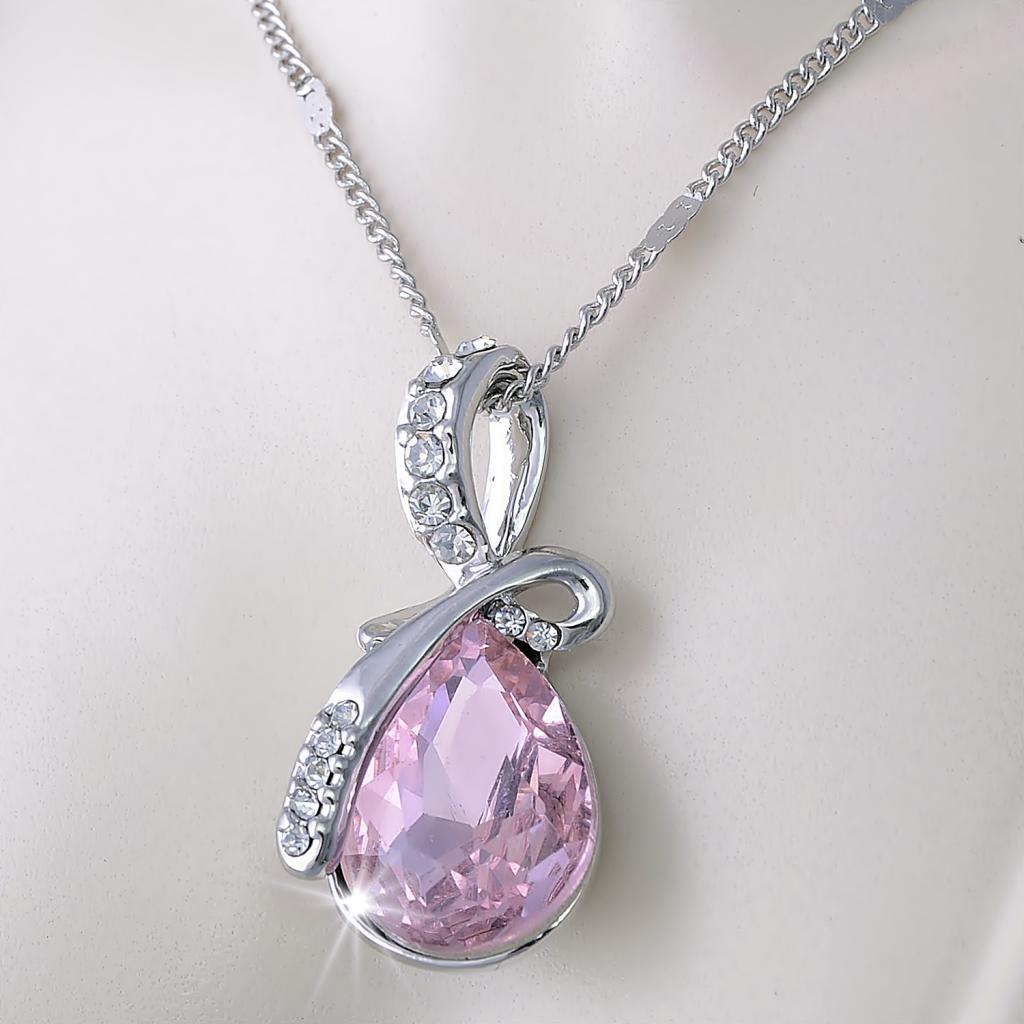 Pink Swarovski Crystal Drop Pendant with Necklace
