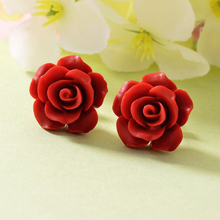 Load image into Gallery viewer, Stainless Steel Red Flower Set Yellow Gold Plated Necklace Pendant and Matching Earrings