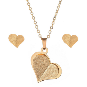 Stainless Steel Yellow Gold Plated Heart Set
