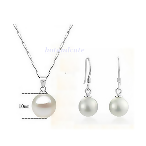White Gold Plated Pearl Set Earrings Necklace and Pendant