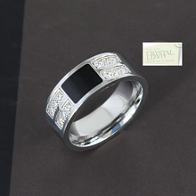 Load image into Gallery viewer, Solid Stainless Steel Silver and Black Ring with Swarovski Crystals