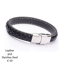 Load image into Gallery viewer, Genuine Leather and Stainless Steel Bracelet.