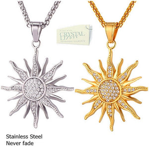 316L Stainless Steel Swarovski Crystals Sunflower Pendant with Rope Necklace