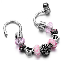 Load image into Gallery viewer, 316L Stainless Steel Lucky Charm Bracelet with Murano Glass Flower Crystals Charms
