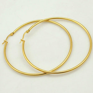 Stainless Steel Yellow Gold Plated Loop Earrings Hypoallergenic Different Sizes