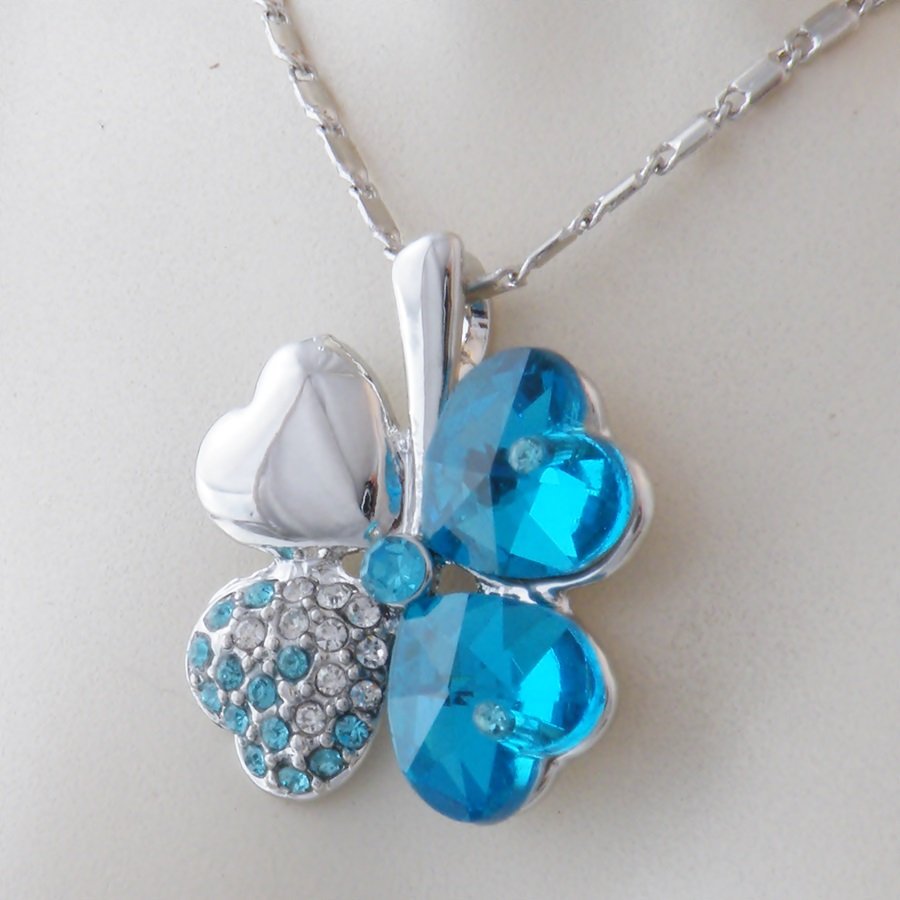 Swarovski Crystal Heart Flower Shape Turquoise Pendant and Necklace