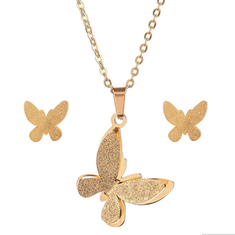 Stainless Steel Yellow Gold Plated Butterfly Set