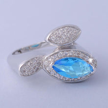 Load image into Gallery viewer, Platinum Plated Ring with Turquoise Swarovski Crystal