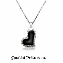 Load image into Gallery viewer, White Gold Plated Necklace Black Heart Pendant with Crystals