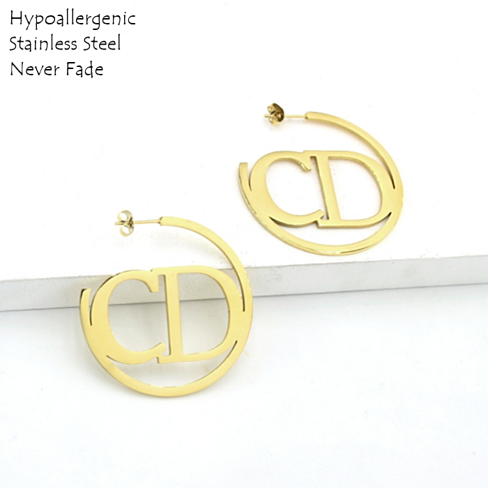 Yellow Gold Plated Stainless Steel Stylish Loop Earrings Hypoallergenic