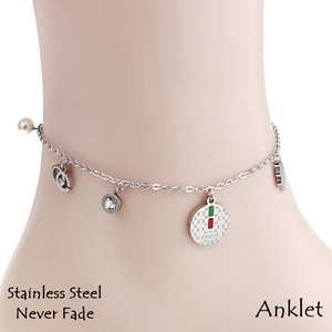 Stainless Steel 316L Anklet with Charms Yellow Gold White Gold Plated