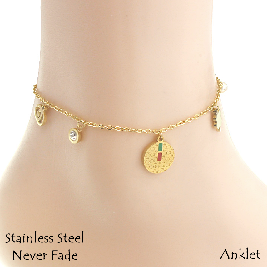 Stainless Steel 316L Anklet with Charms Yellow Gold White Gold Plated