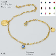 Load image into Gallery viewer, Stainless Steel 316L Personalised Birthstone Initial Anklet Yellow Gold Plated