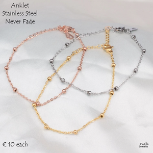 Stainless Steel 316L Ball Chain Anklet Rose Gold Yellow Gold Silver