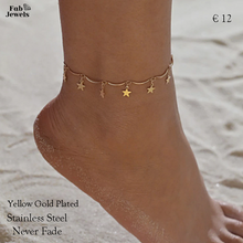 Load image into Gallery viewer, Stainless Steel 316L Star Charm Anklet Ankle Chain Yellow Gold Plated