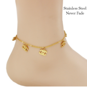 Stainless Steel 316L Charm Anklet Ankle Chain Yellow Gold Plated Silver
