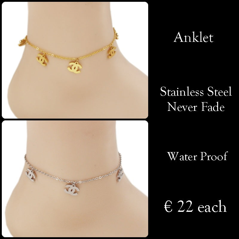 Stainless Steel 316L Charm Anklet Ankle Chain Yellow Gold Plated Silver