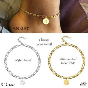 Stainless Steel 316L Silver / Yellow Gold Personalised Initial Anklet