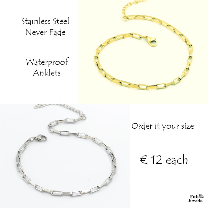 Stainless Steel 316L Paperclip Chain Anklet Yellow Gold / Silver