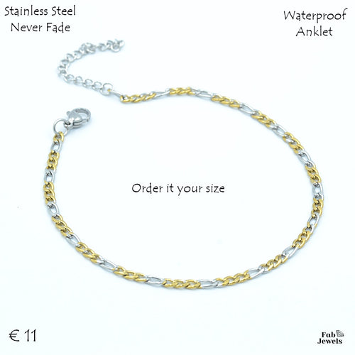 Stainless Steel 316L Two Tone Chain Anklet Yellow Gold / Silver