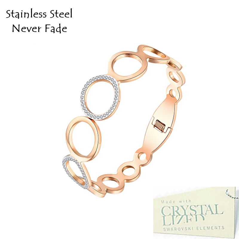Swarovski Crystals Stainless Steel Rose Gold Plated Magnetic Bangle