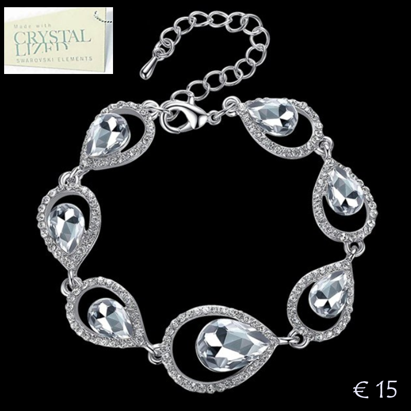 18k White Gold Plated Water Drop Bracelet with Swarovski Crystals