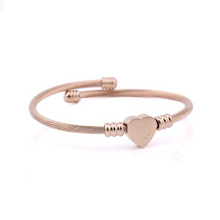 Load image into Gallery viewer, Yellow Gold Rose Gold Plated Silver Twisted Heart Charm Bangle