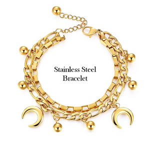 Stainless Steel 316L Yellow Gold / Rose Gold / Silver High Quality Double Bracelet With Horn Charms