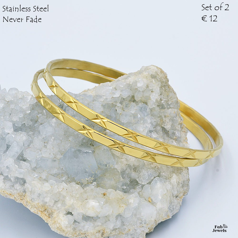 Yellow Gold Rose Gold Stainless Steel Fili Bangles Set of 2