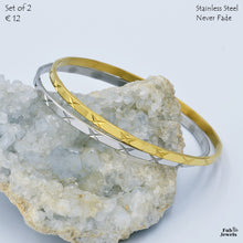 Load image into Gallery viewer, Yellow Gold Rose Gold Stainless Steel Fili Bangles Set of 2