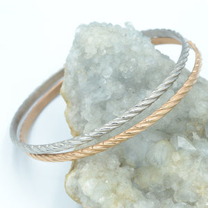 Yellow Gold Rose Gold Silver Stainless Steel Fili Bangles Set of 2