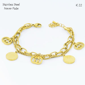 Stainless Steel 316L Yellow Gold High Quality Double Bracelet With Charms