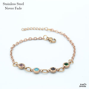 Stainless Steel 316L Personalised Family Birthstone Bracelet in Rose Gold