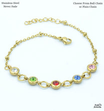 Load image into Gallery viewer, Stainless Steel 316L Personalised Family Birthstone Bracelet in Yellow Gold