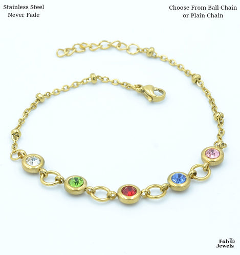 Stainless Steel 316L Personalised Family Birthstone Bracelet in Yellow Gold