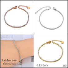 Load image into Gallery viewer, Rose Gold Yellow Gold Plated Stainless Steel Tennis Bracelet with Swarovski Crystals
