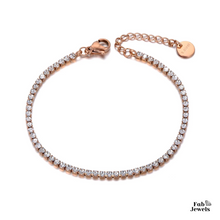 Load image into Gallery viewer, Rose Gold Yellow Gold Plated Stainless Steel Tennis Bracelet with Swarovski Crystals
