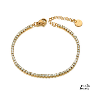 Rose Gold Yellow Gold Plated Stainless Steel Tennis Bracelet with Swarovski Crystals